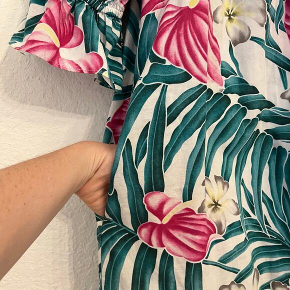 Vintage Hilo Hattie Tropical Print Dress XL Hawaii Palm Leaf Floral Muumuu Midi - Picture 4 of 11